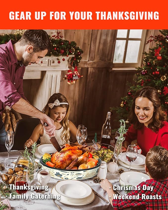 Enamel Round Baking Pans Set Roasting Dish 4-Pack 9/10/12/14 Inch Non Stick Large Cookware for Cake Bread Pie Pizza Turkey Steak, Non-Toxic Carbon Steel Oven Dishwasher Safe Thanksgiving Bakeware