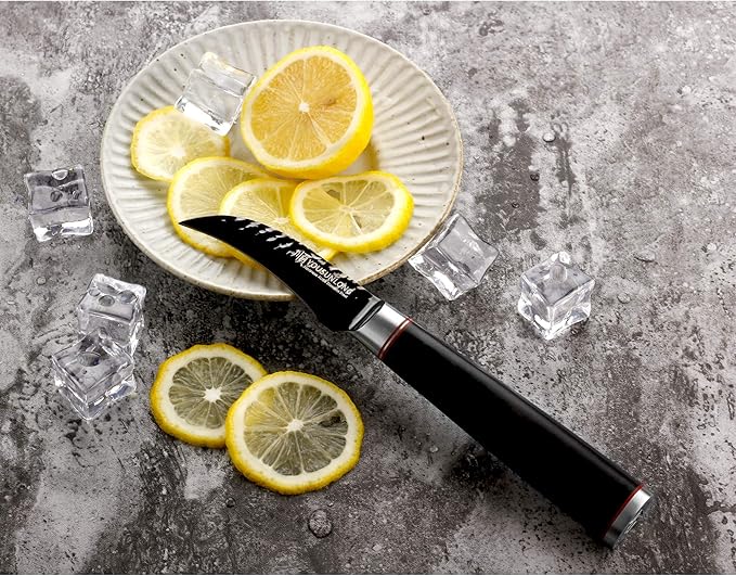YOUSUNLONG Paring Knife 3.5 Inch Fruit Knife - Japanese AUS8 Steel Black Titanium Coating Blade - Natural Leadwood Handle
