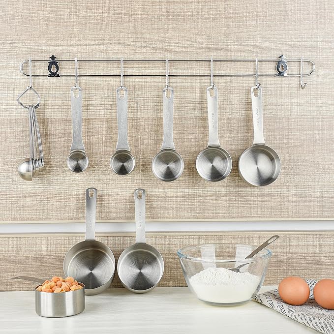 Measuring Cups and Spoons Set, 18/8 Stainless Steel Measuring Cups and Spoons Set with Leveler for Kitchen & Baking, Metric & US Measure Tools with 2/3 & 3/4 Cups
