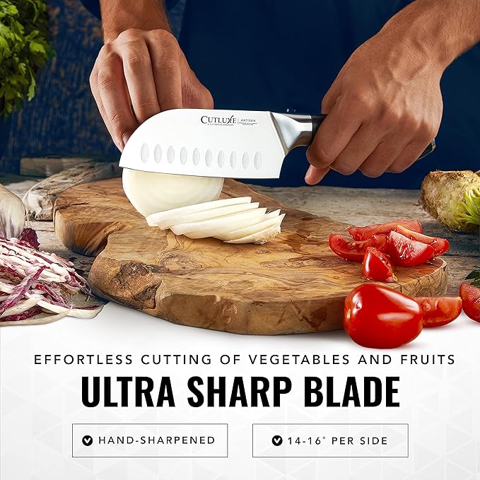 Cutluxe Santoku Knife – 5" Chopping Knife, Vegetable Knife – Forged High Carbon German Steel – Full Tang & Razor Sharp – Ergonomic Handle Design – Artisan Series