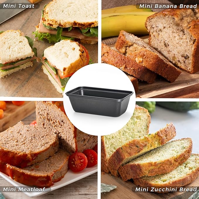 HONGBAKE Mini Loaf Pan for Baking Bread, 6 x 3.3 x 2 In Nonstick Small Banana Bread Tins Set of 3, Tiny Carbon Steel Meatloaf Pan - Dark Grey