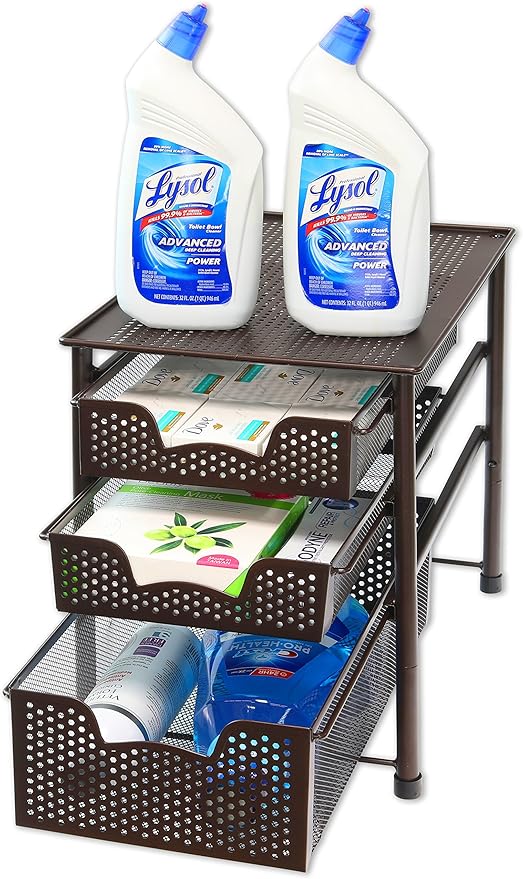 Simple Houseware Stackable 3 Tier Sliding Basket Organizer Drawer, Bronze