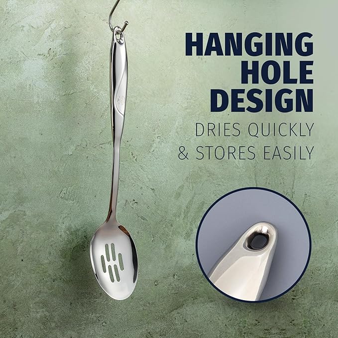 Zulay Kitchen Stainless Steel Slotted Spoon - Large Cooking Spoon - Durable Premium Stainless Steel with Comfortable, Ergonomic Handle - Easy to Clean - Perfect for At Home Cooking & Buffets - 15”