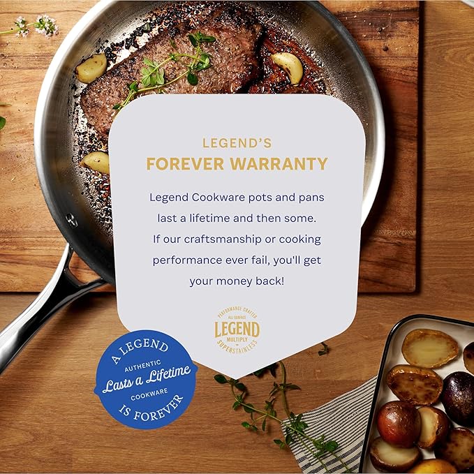LEGEND COOKWARE 5 Ply Stainless Steel Cookware Set | 12-Piece Pot and Pan Set | Induction Compatible, Non-Toxic | Heavy Duty 18/8 Full Clad Construction | Oven Safe Even Heating | PFOA PTFE PFOS Free