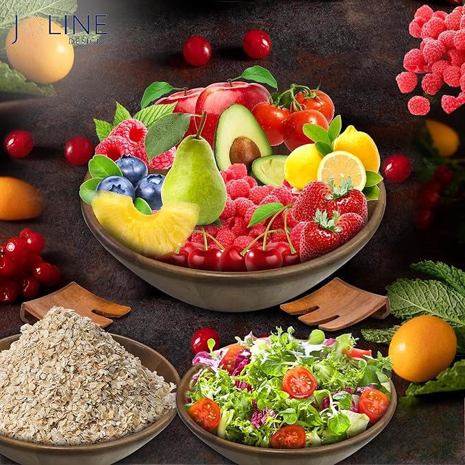 Acacia Wood Salad Serving Bowl Set – Large Wooden Bowl with Forks for Salads, Fruits & Meals – Easy to Clean, Food-Safe, Perfect for Entertaining & Gift Giving