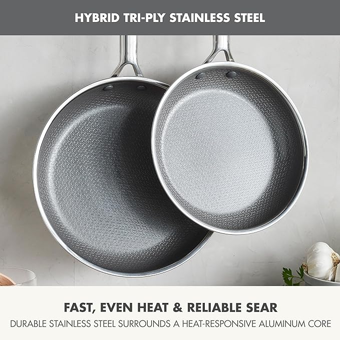 GreenPan Hybrid 9.5” & 11” Nonstick Stainless Steel Frying Pan Set, APEX Tri-Ply Thermobond PFAS-Free Ceramic Skillets, Induction & All Cooktop Compatible, Oven Temp to 850°F, Dishwasher Safe, Silver