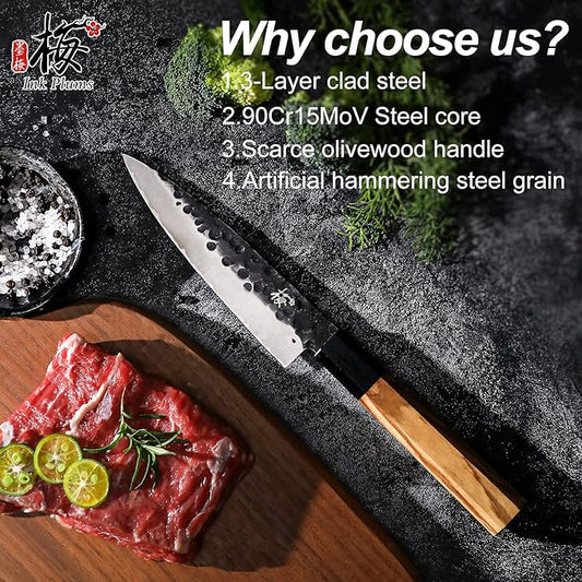5.7 Inch Paring Knife For Kitchen,Utility Knife,Sharp High Carbon Stainless Steel Fruit Knife With Olivewood Handle,Handcrafted Peeling Knife, Fruit Knife