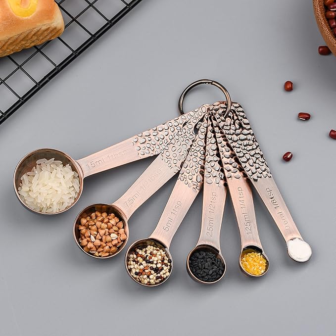 Smithcraft Measuring Cups and Spoons Set 12, Copper Measuring Cups and Spoons Set, Stainless Steel Measuring Cups and Spoons Set, 5 Measure Cups & 6 Measuring Spoons w/Leveler for Kitchen&Baking