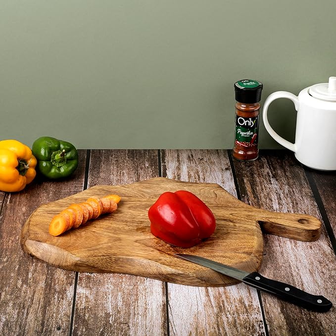 GoCraft Wooden Cutting Board with Handle | Mango Wood Leaf Shape | Chopping, Prep, Serve Board | Charcuterie Platter - 17" x 10.5"