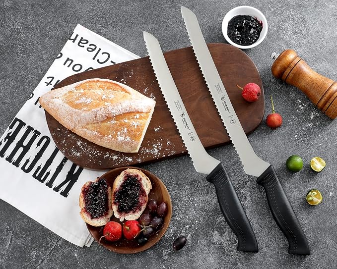 10 Inch Cuisine Pro Serrated Bread Knife, Premium Stainless Steel Wave Edge Razor Sharp Blade Knife for Bread, Dishwasher Safe, NSF Certified, Black