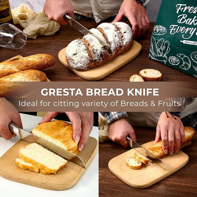Bread Knife – Serrated Bread Knife for Homemade Bread, Razor-Sharp Stainless Steel Blade, Ideal for Slicing Sourdough, Bagels, Cake & More (Black, 8 Inches)