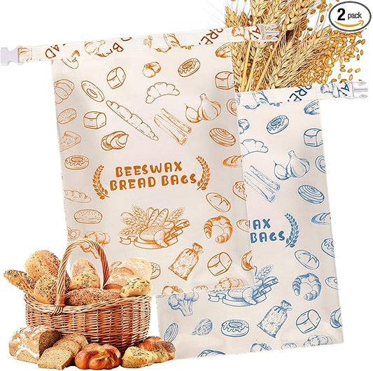 2 Pack Zipper Reusable Beeswax Bread Bag for Sourdough, 12x17in Cotton Linen Food Storage Bags for Homemade Bread, Keep Your Loaf Fresh for Days, Freezer Waxed Sourdough Container, Extra Large