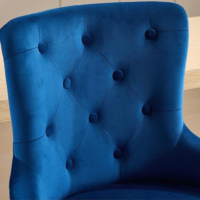 Velvet Lion Bar Stools Set of 6, Modern Height Adjustable Swivel Barstools with Chrome Base, Tufted Counter Height Bar Stools Upholstered Bar Chairs for Kitchen Island, Dining Room, Blue