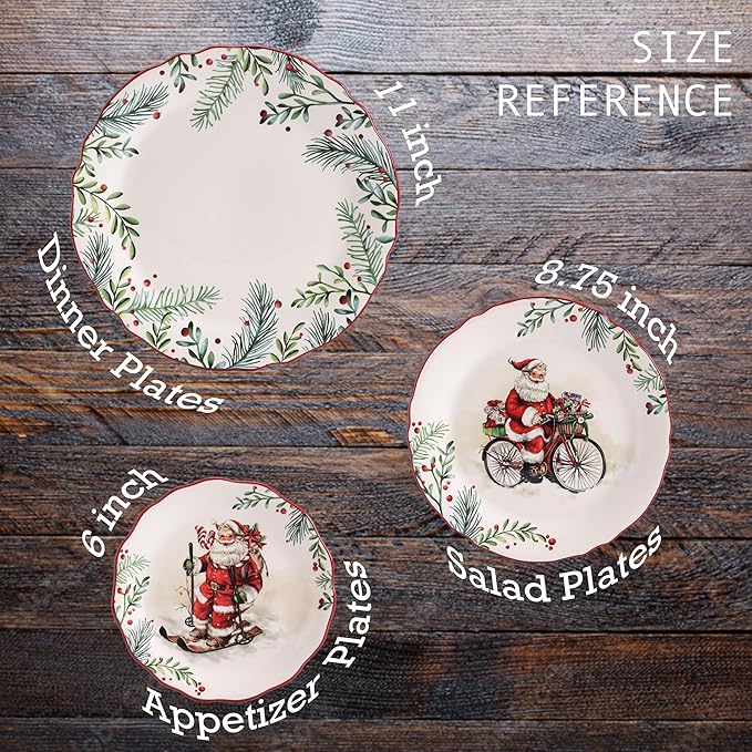 Santa On The Way Wreath Scalloped Dinner Plates Set of 4 (11 Inch)