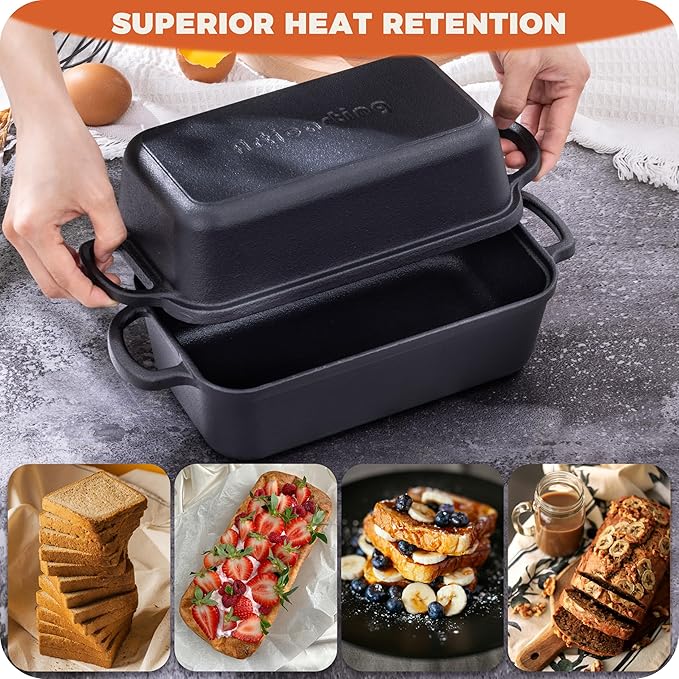 Cast Iron Bread Loaf Pan with Lid to Piece Set, Loaf Pans for Baking Bread 9x5, Even Heat Distribution for Sourdough and Homemade Bread