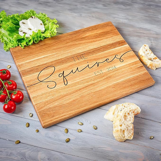 Personalized Oak Wood Cutting Board – Custom Engraving with Family Name – 8x12 Inches – Gift for Christmas, Wedding, Anniversary, Housewarming, Mother’s Day – Great for Parents and Friends