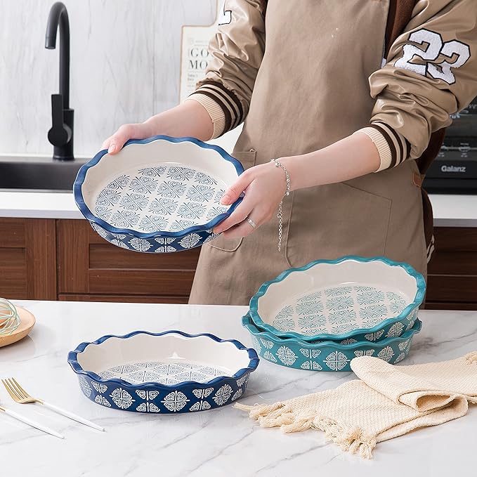 Wisenvoy Pie Pan Ceramic Pie Dish Blue Pie Plate Porcelain Deep Dish Pie Pan Non-Stick Pie Pans