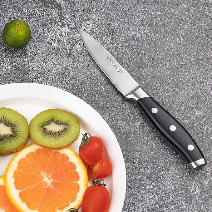 linoroso Paring Knife 3.5 inch Small Kitchen Knife with Elegant Gift Box, Sharp Forged German Carbon Stainless Steel Fruit Knife, Full Tang, Ergonomic Handle-Classic Series
