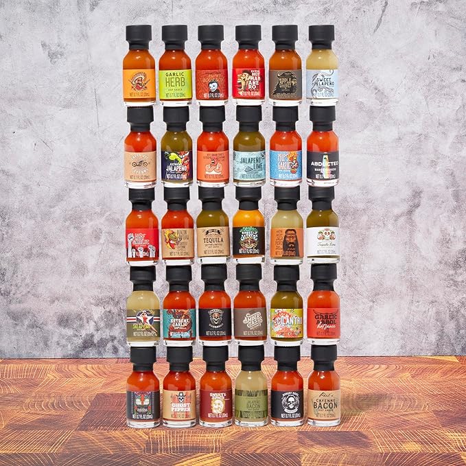 Thoughtfully Gourmet Birthday Hot Sauce Sampler Gift Set, 30-Pack with Flavors Like Garlic Herb & Apple Whiskey, Gift Wrapped for Birthdays