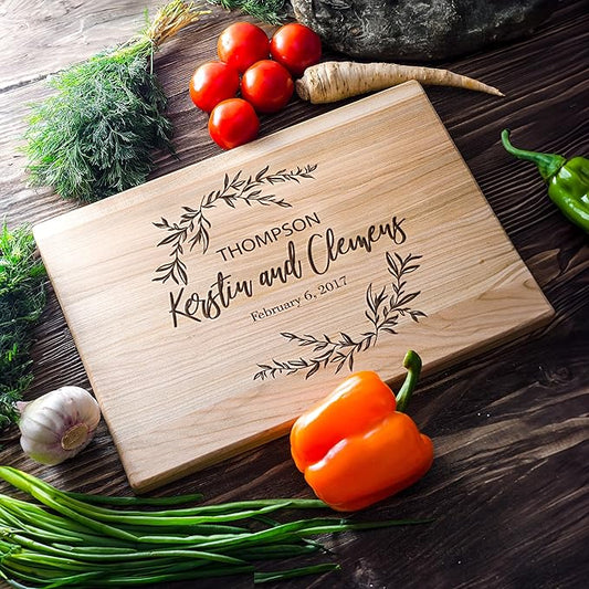 Personalized Maple Wood Cutting Board – Custom Engraving with Family Name – 8x12 Inches – Gift for Wedding, Anniversary, Christmas, Housewarming, Mother’s Day – Great for Friends and Parents