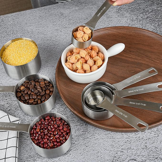Measuring Cups and Spoons Set, 18/8 Stainless Steel Measuring Cups and Spoons Set with Leveler for Kitchen & Baking, Metric & US Measure Tools with 2/3 & 3/4 Cups