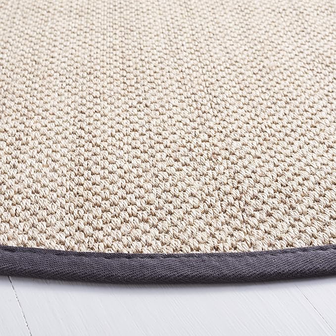 Safavieh Area Rug 3' Round - Natural Fiber Collection - Marble & Dark Grey, Sisal, Woven Design with Border (NF143D)