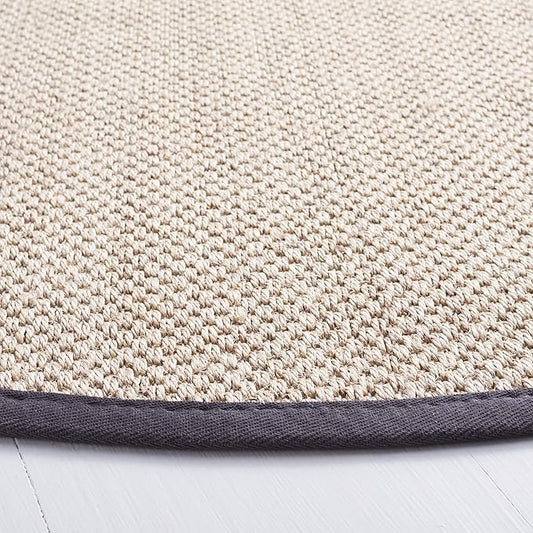 Safavieh Area Rug 3' Round - Natural Fiber Collection - Marble & Dark Grey, Sisal, Woven Design with Border (NF143D)