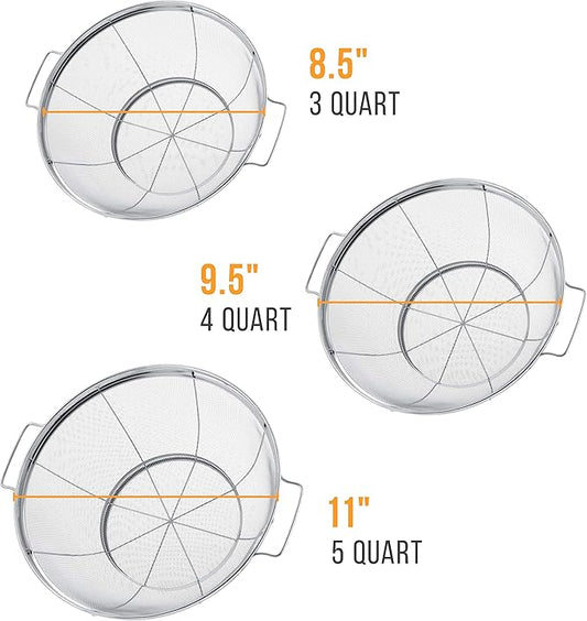 U.S. Kitchen Supply Set of 3 Stainless Steel Colander Strainers Net Baskets - 11", 9.5" & 8.5" Sizes - Colander with Handles & Resting Base - Stainless Steel Sieve, Strainers and Colanders for Kitchen