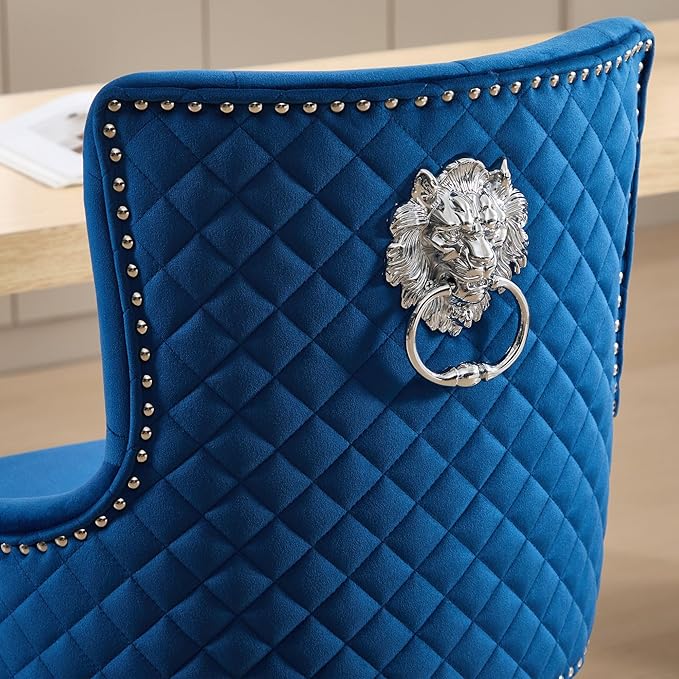 Velvet Lion Bar Stools Set of 4, Modern Height Adjustable Swivel Barstools with Chrome Base, Tufted Counter Height Bar Stools Upholstered Bar Chairs for Kitchen Island, Dining Room, Blue