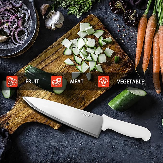 8 inch Japanese High Carbon Stainless Steel Chef Knife, Professional Extra Sharp Wide Cook Knife with Non-slip Ergonomic Handle, for Kitchen Home Restaurant