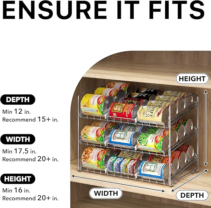 Simple Houseware Stackable Can Rack, Silver, Adjustable Plastic Dividers, Holds 36 Cans