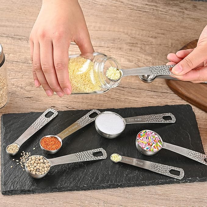 Measuring Cups and Spoons Set 19, Stainless Steel Measuring Cups and Spoons Set for Baking, Metric &US Metal Kitchen 8 Measuring Cup & 9 Measure Spoon & Equivalents & Leveler Set
