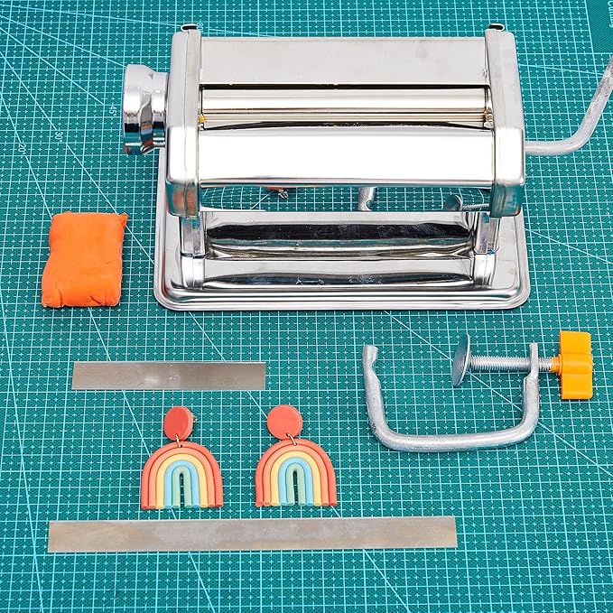 Amylove Polymer Clay Roller Machine Clay Presser Machine with Polymer Cutters 15 cm 5.91 Inch Wide Roller Thin 1 to 3 mm 6 Thickness Options for Craft Projects
