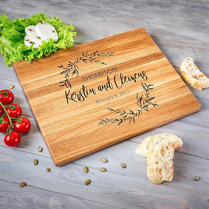 Personalized Oak Wood Cutting Board – Custom Engraving with Family Name – 8x12 Inches – Gift for Wedding, Anniversary, Christmas, Housewarming, Mother’s Day – Great for Friends and Parents