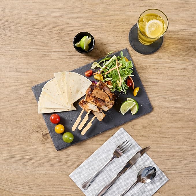 Restaurantware Slate Serving Tray 1 Pack of 11.8" x 7.8" Foam Feet Charcuterie Stone Plate Rustic Edges Freezable Black Serving Display Cheese Boards for Kitchen, Gourmet, Dining, Parties