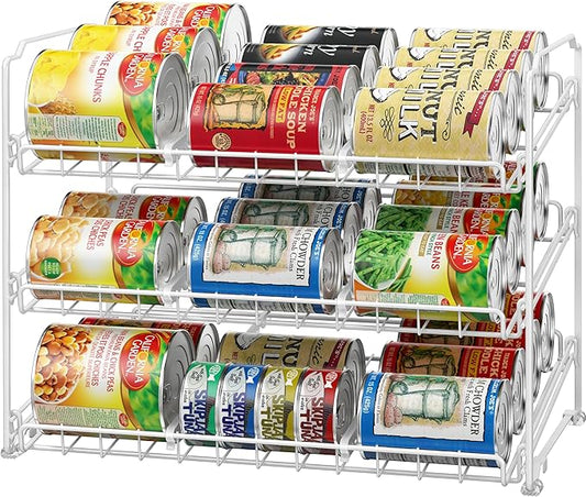 Simple Houseware Stackable Can Organizer Rack for Pantry/Cabinet - 11.5" D x 17" W x 13.75" H, Holds 36 Cans, 3-Tier Can Food Storage Dispenser, White