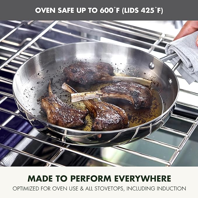 GreenPan Valencia Pro Stainless Steel 10 Piece Cookware Pots and Pans Set, Induction Suitable Mirrored Tri-Ply, Ceramic Nonstick PFAS-Free Coating, Multi Clad, Dishwasher Oven & Broiler Safe