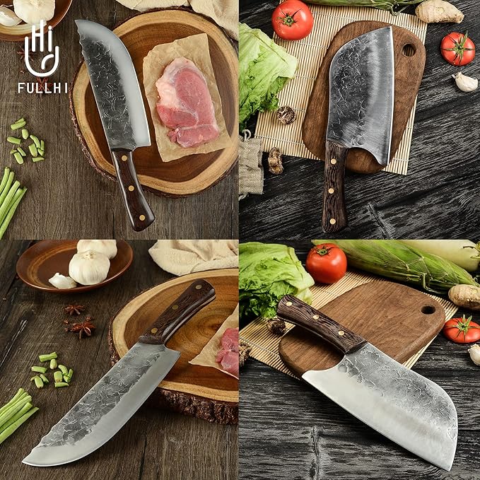FULLHI 14pcs Butcher Knife Set Hand Forged chef knife Boning Knife With Sheath High Carbon Steel Chef For Kitchen, Camping, BBQ