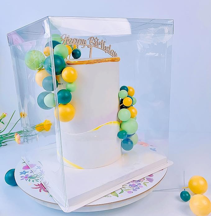 Sweet Degrees Clear Plastic Cake Boxes 10"x10"x12" – 2 Pack | Ribbon Included |Tall Square Cake Containers with Lids | Reusable Dessert Boxes for Birthday Cakes, Storage & Delivery
