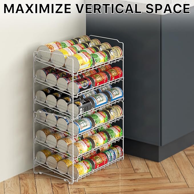 Simple Houseware Stackable Can Organizer Rack for Pantry/Cabinet - 11.5" D x 17" W x 13.75" H, Holds 36 Cans, 3-Tier Can Food Storage Dispenser, White