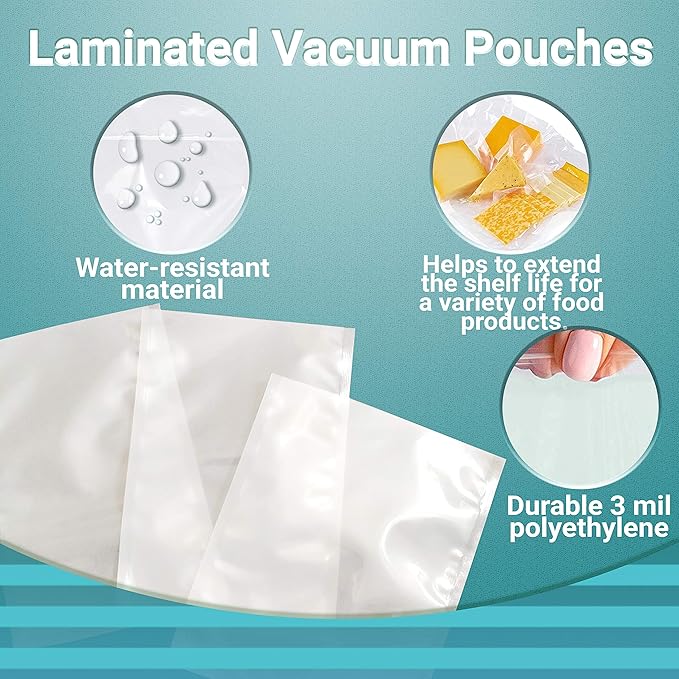 APQ Pack of 500 Co-Extruded Vacuum Pouches, Clear 14 x 20. Vacuum Food Bags 14x20. Thickness 3 mil. Polyethylene Bags for Packing and Storing. Perfect for Industrial, Food Service.