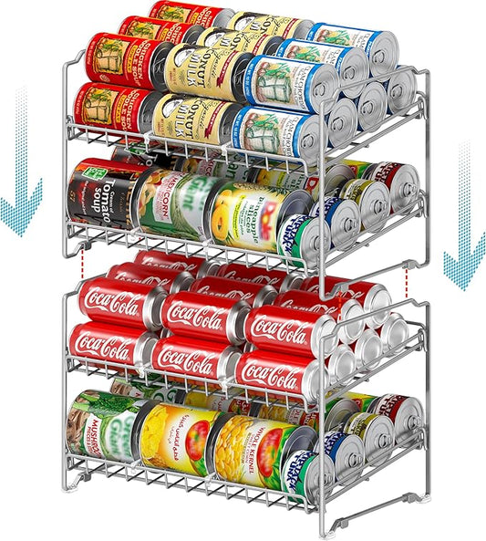 Simple Houseware 2 Tier Stackable Can Rack, Silver, 2 Pack