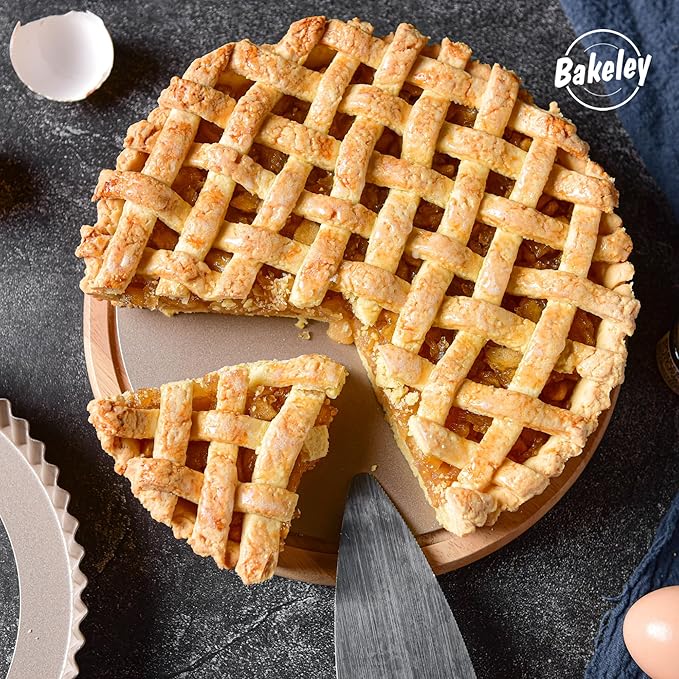9-Inch Round Tart Pan with Loose Removable Bottom, Non-Stick Carbon Steel Quiche Pan for Oven Baking (Champagne Gold)