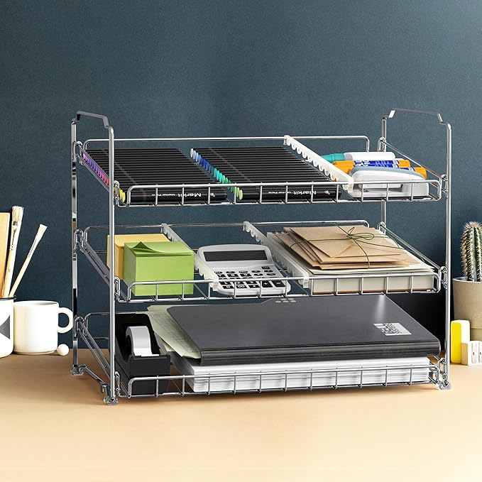 Simple Houseware Stackable Can Organizer Rack for Pantry/Cabinet – 11.5" D x 17" W x 13.75" H, Holds 36 Cans, 3-Tier Can Food Storage Dispenser, Chrome