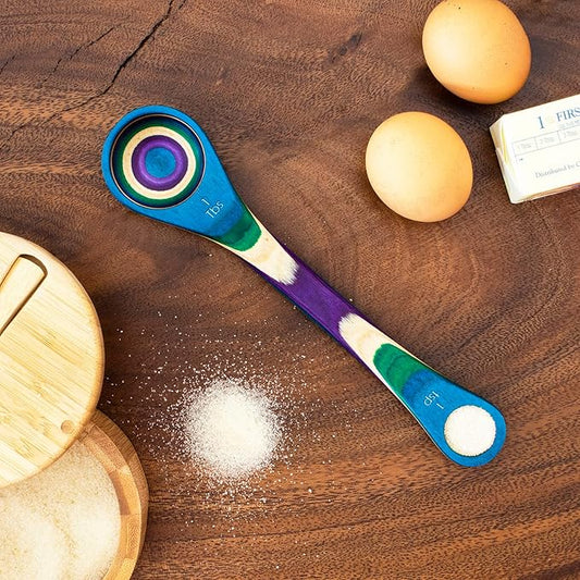 Totally Bamboo Baltique Mumbai Collection 2-in-1 Wooden Measuring Spoon with Tablespoon and Teaspoon Measurements