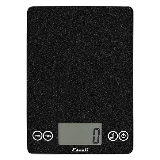 Escali Arti Glass Food Scale Digital Countertop Kitchen, Baking and Cooking Scale with Nutrition and Calorie Counter, 15-Pound Capacity, 9" x 6.5" x .75", Black