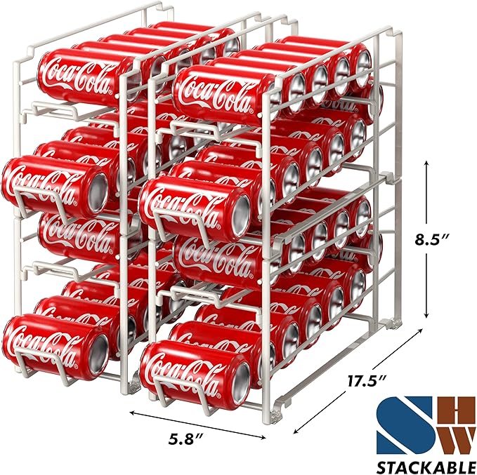 Simple Houseware Soda Can Organizer Stackable Rack Dispenser for Pantry/Refrigerator, 4 Pack, White