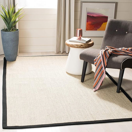 SAFAVIEH Area Rug 5x8 - Natural Fiber Collection - Marble & Black, Sisal, Woven Design with Border (NF143A)