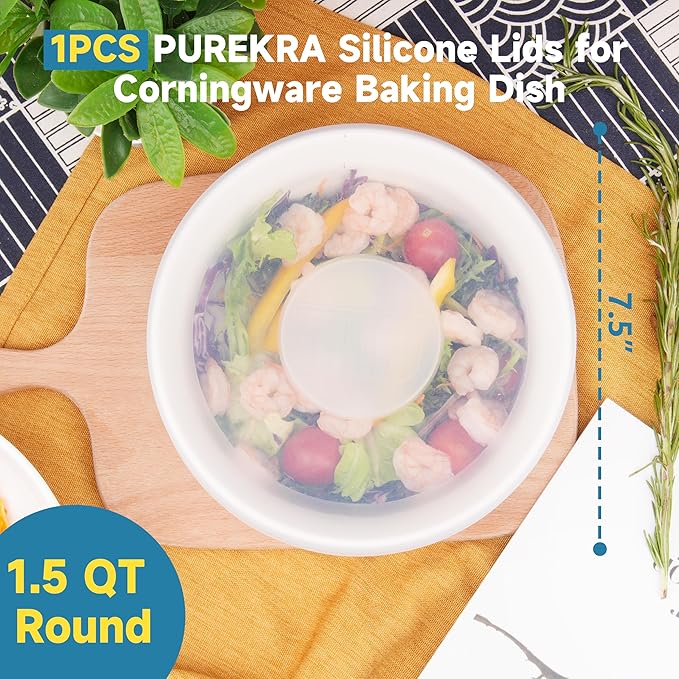 Silicone Lids for Corningware 1.5 Quart Round Dish, 1 Pack Reusable Covers for CorningWare Baking Dish (Dish not Included) Dishwasher & Microwave & Freezer Safe