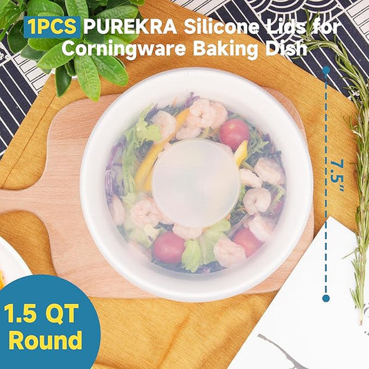 Silicone Lids for Corningware 1.5 Quart Round Dish, 1 Pack Reusable Covers for CorningWare Baking Dish (Dish not Included) Dishwasher & Microwave & Freezer Safe